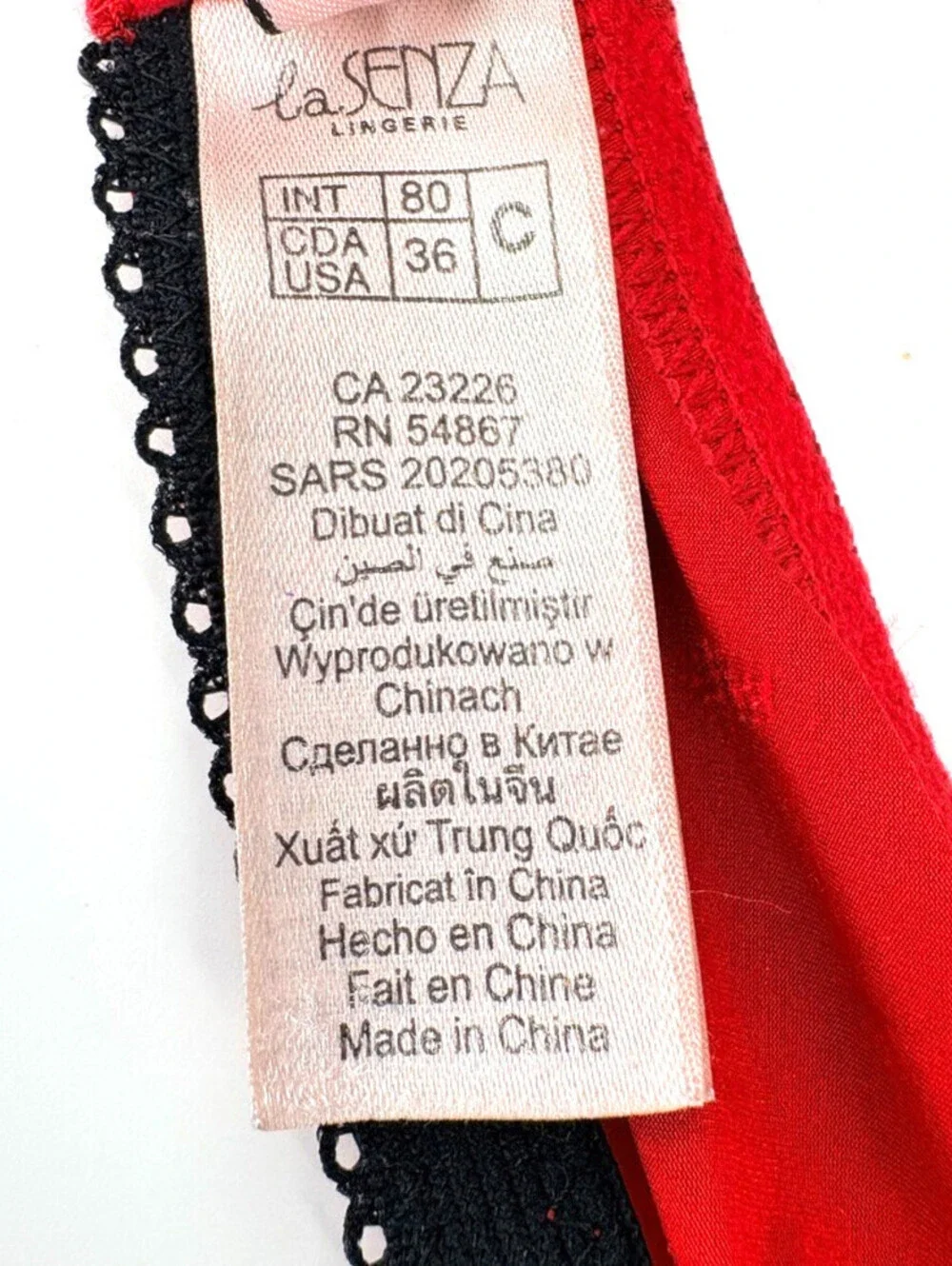 La Senza Fancy Red Bra Lace Underwire Ribbon 36C